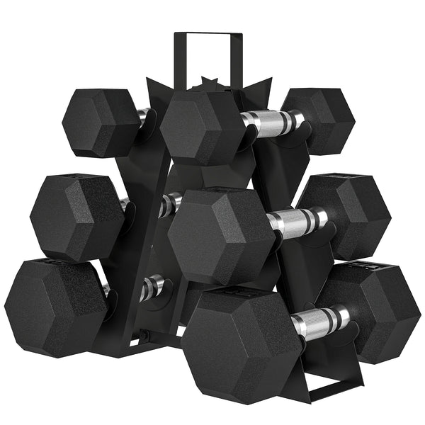 60 lb Hex Dumbbell Set with Rack, Non-Slip Handles