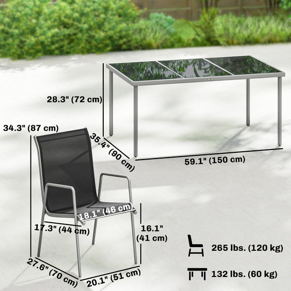 7-piece garden dining set, including a rectangular table and 6 stackable chairs.