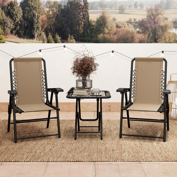 Outdoor folding metal table and chairs set with cup holders
