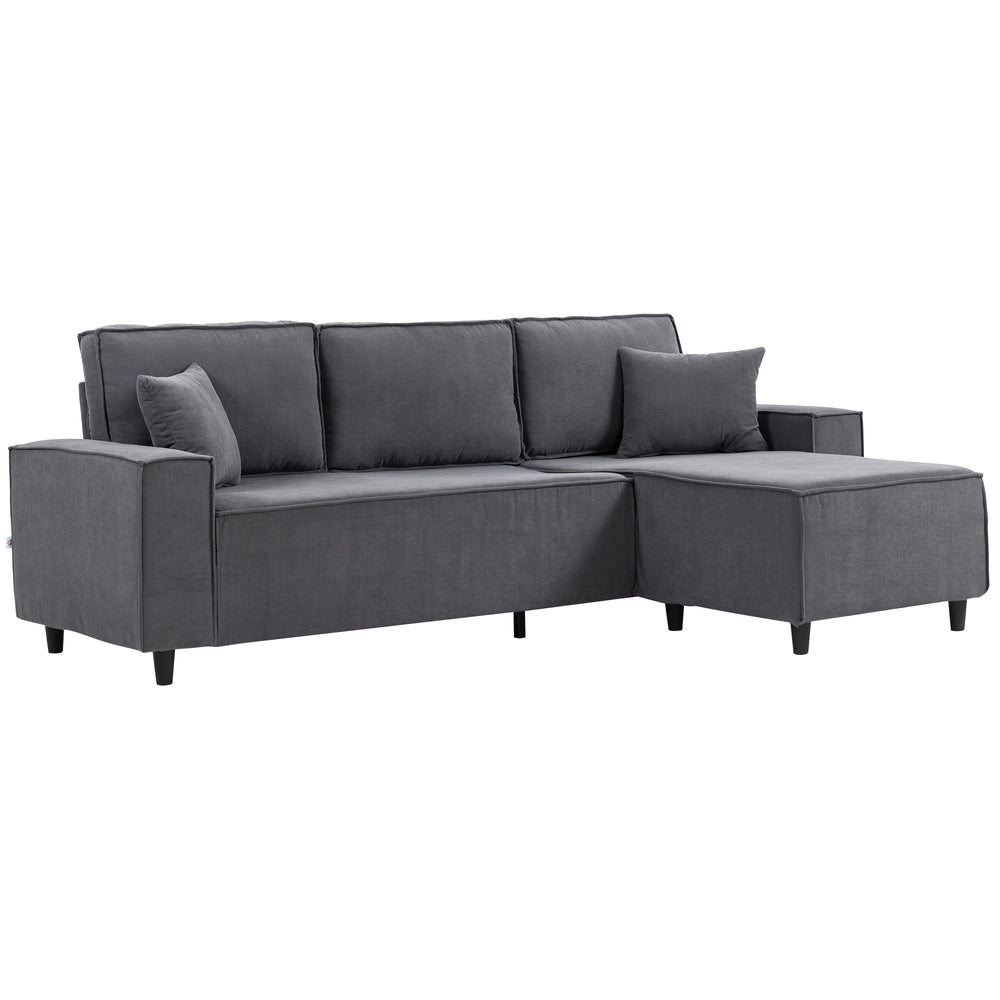 Corner sofa with convertible chaise longue in corduroy with pocket springs, 2 cushions, anthracite gray