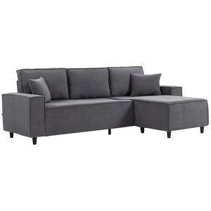 Corner sofa with convertible chaise longue in corduroy with pocket springs, 2 cushions, anthracite gray