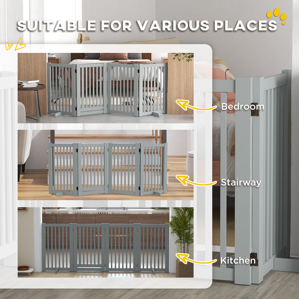 Freestanding 4-panel wooden barrier with opening gate, light grey