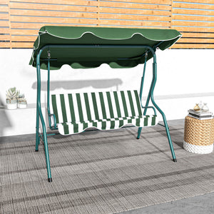Outdoor Porch Swing with Adjustable Canopy, 3-Seater Patio Swing Chair with Cushion, Green