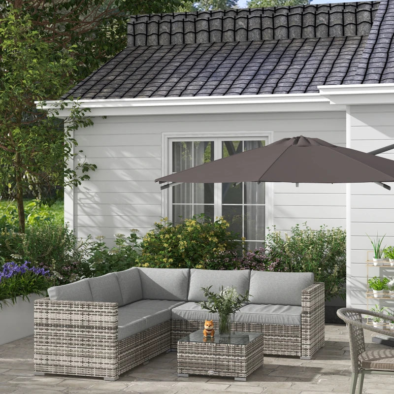 4-piece woven rattan garden furniture set with corner sofa, grey