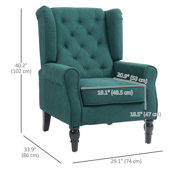 Button-upholstered accent chair, dark green
