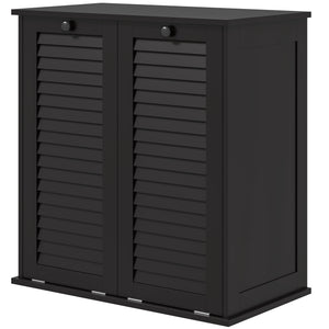 Tilting laundry basket cabinet with 2 baskets and 2 louvered doors, black