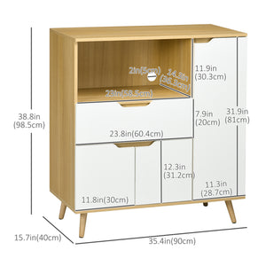 Modern microwave cabinet with drawer, storage, and cable management for kitchen and dining room, white.
