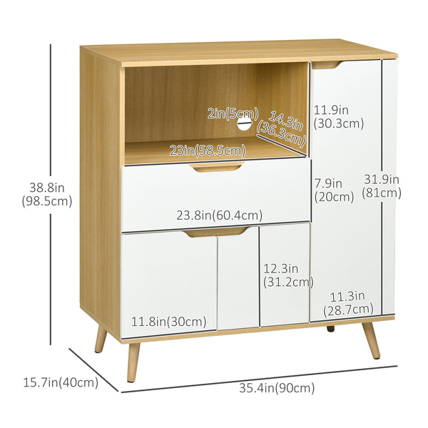 Modern microwave cabinet with drawer, storage, and cable management for kitchen and dining room, white.