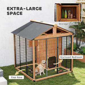 Outdoor kennel with enclosure and storage, 86 in