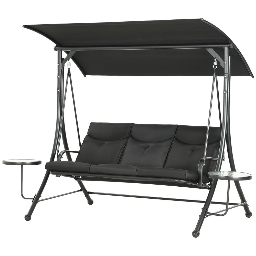 3-seater steel swing with adjustable canopy, black