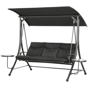 3-seater steel swing with adjustable canopy, black