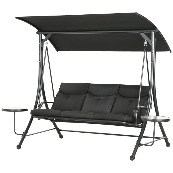 3-seater steel swing with adjustable canopy, black