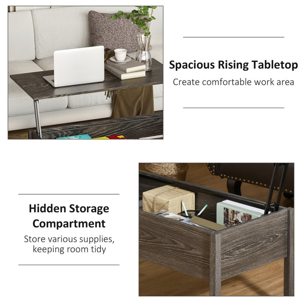 Modern coffee table with lift-top and hidden storage compartment, gray