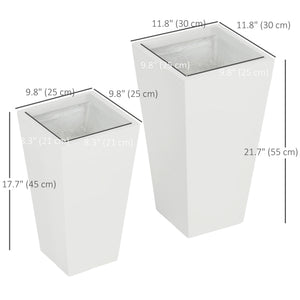Set of 2 large flower pots with drainage holes, white