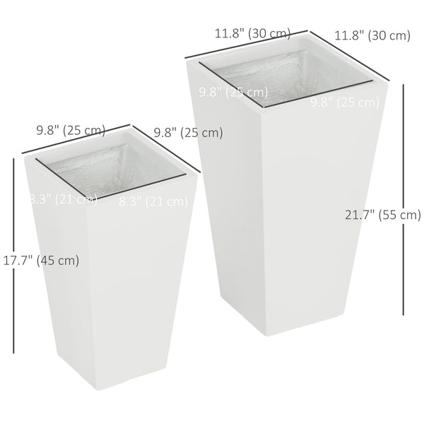 Set of 2 large flower pots with drainage holes, white