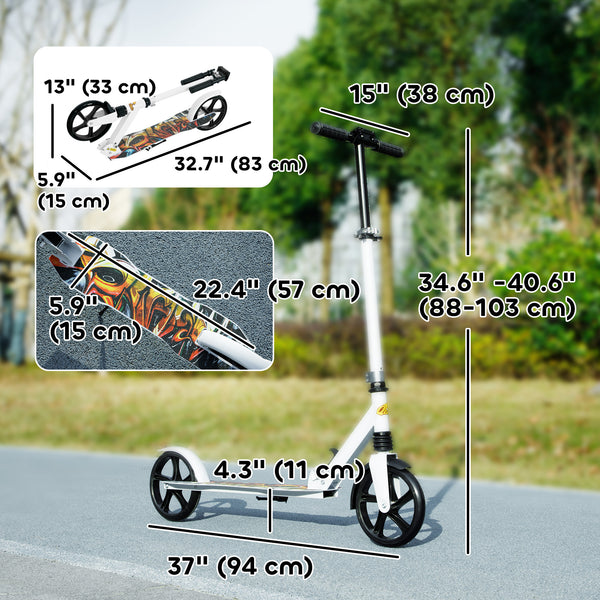 Scooter with adjustable height, rear brake, large 20 cm wheel, foldable, white