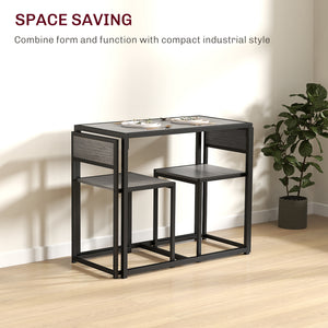Dining table and chairs set, industrial style, for 2 people, ideal for small spaces.