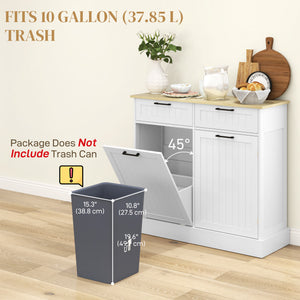 Tilt-out trash can cabinet with 2 drawers, white