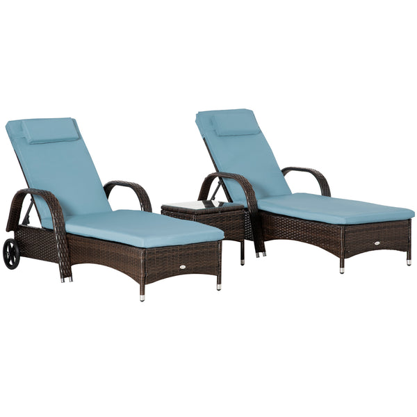 3-piece resin wicker garden set with table and 2 sun loungers