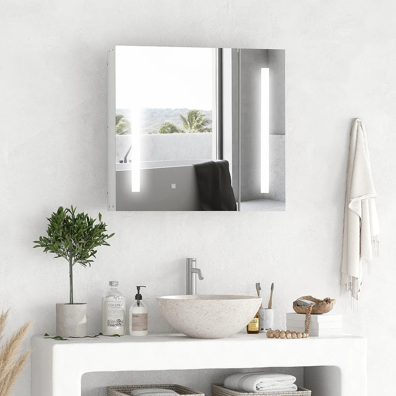 Medicine cabinet with mirror and lighting, white