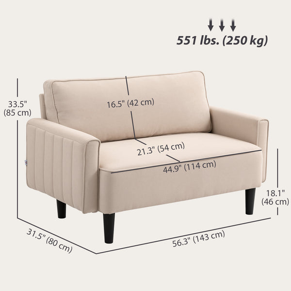 2 seater linen sofa with upholstered seat and backrest, beige