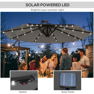 9.5-foot cantilever parasol with LED solar light and weights, dark grey