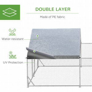 Large metal chicken coop with UV-resistant cover