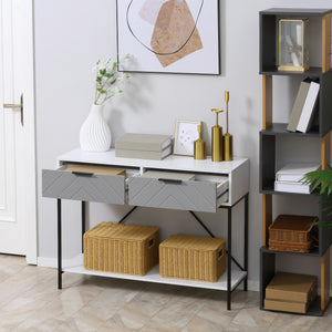 Modern console table with 2 drawers, 2 tiers with storage shelf, white