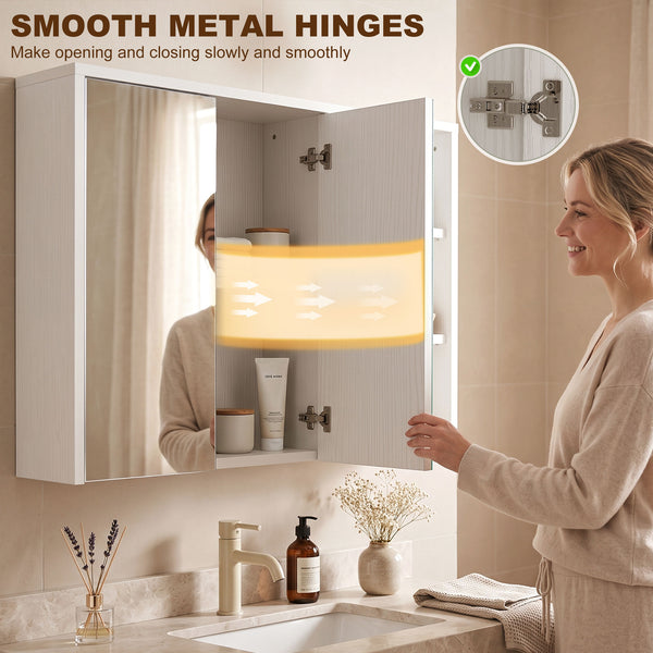Wall-mounted cabinet with mirrors and shelves, white wood effect