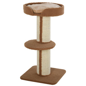Cat tree with sisal mat, scratching post, basket, cushion and perch, brown