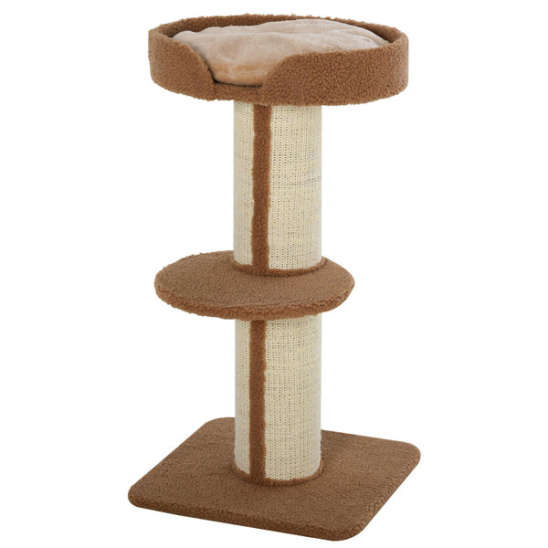 Cat tree with sisal mat, scratching post, basket, cushion and perch, brown