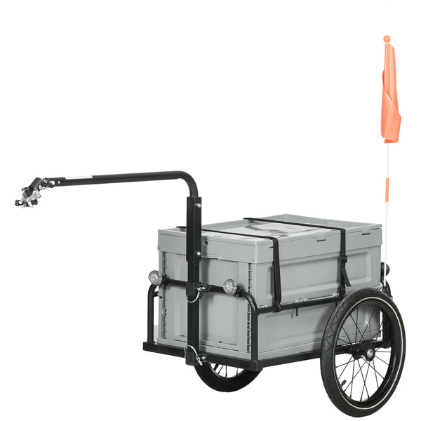 Steel bicycle trailer with foldable storage box and safety reflectors