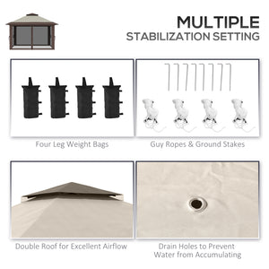 13' x 13' Pop-Up Gazebo, Two-Tier Roof, Easy to Assemble, with Netting, Bag, Beige