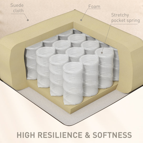 Reclining massage armchair with extendable footrest, wooden legs, remote control, side pockets, beige