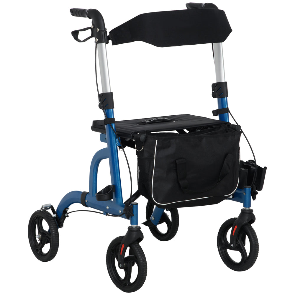 Rollator Walker for Seniors and Adults with 8'' Wheels, Padded Seat and Backrest,  Storage Bag Blue