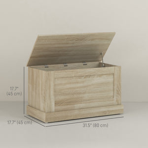 Storage trunk with safety hinge, natural wood look