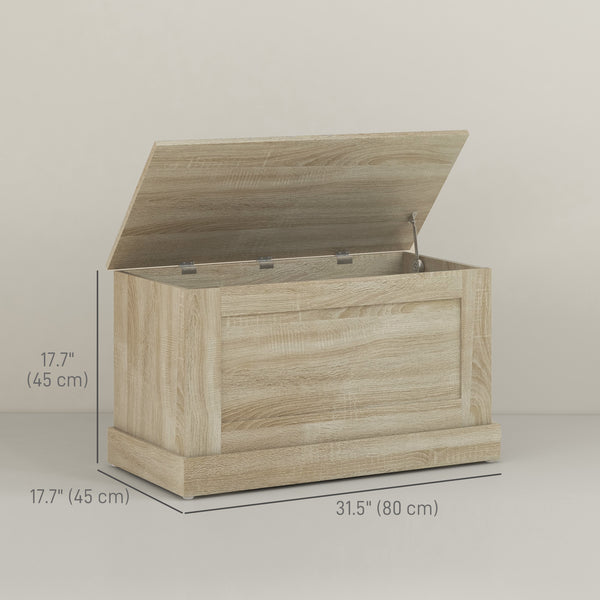 Storage trunk with safety hinge, natural wood look