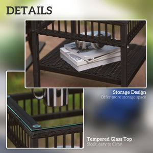 Set of 3 synthetic rattan rocking chairs with tempered glass top, gray