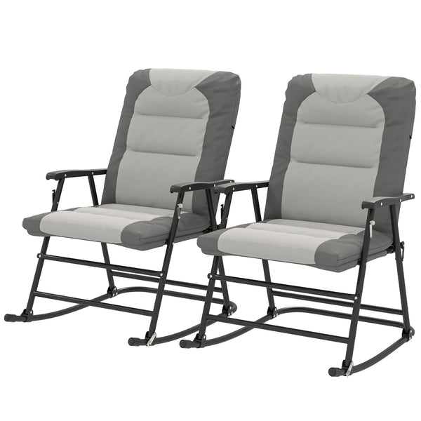 Set of 2 padded folding rocking chairs with armrests, light gray