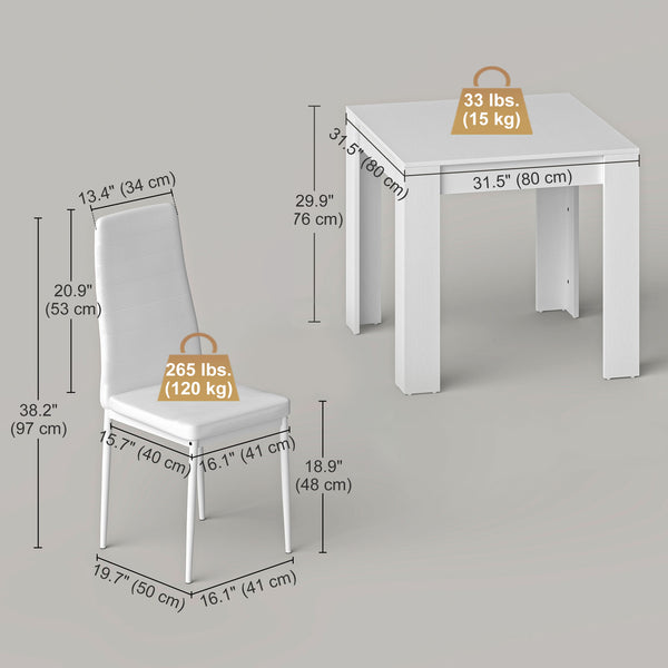 Table and chairs set for 2 people, upholstered in faux leather, white