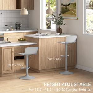 Set of 2 swivel bar stools in polypropylene, adjustable height, footrest and backrest, gray