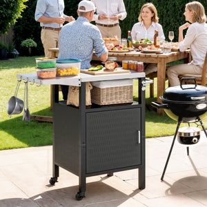 Kitchen trolley with stainless steel top, silver and black