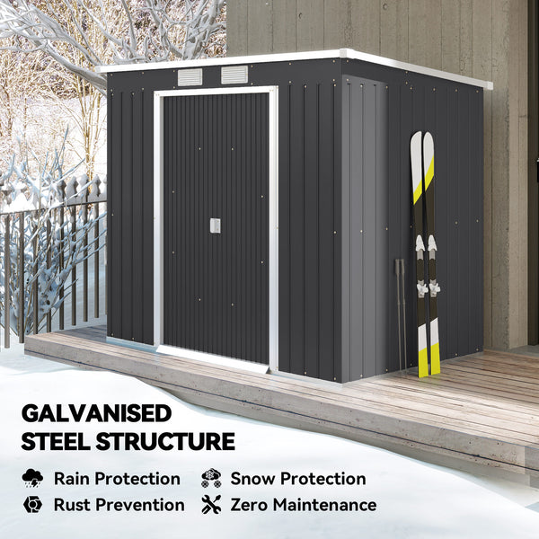 Galvanized steel garden shed with foundation kit - Dark grey