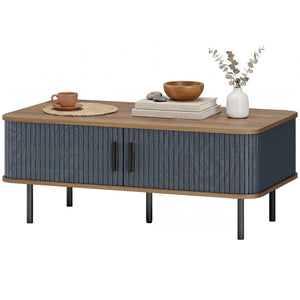 Coffee table with storage and fluted sliding doors – Black and walnut