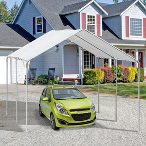 Heavy-duty 10 x 20 carport with included anchoring kit and 3 reinforced steel cables, white