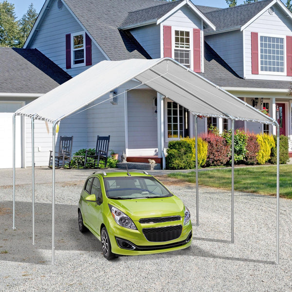 Heavy-duty 10 x 20 carport with included anchoring kit and 3 reinforced steel cables, white