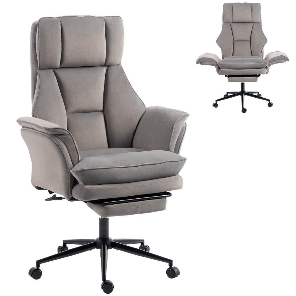 Ergonomic office chair with footrest, flip-up armrests, and 135° reclining backrest, gray