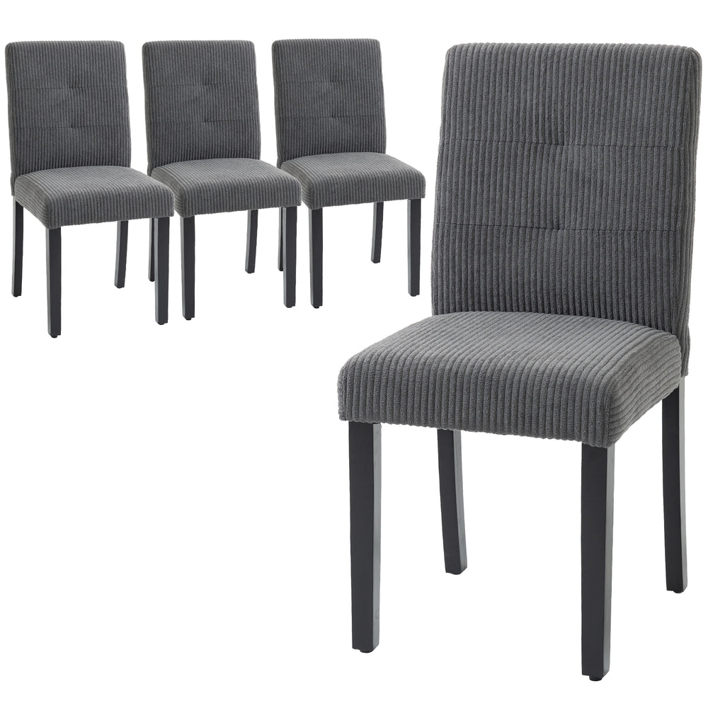 Set of 4 modern dining chairs with rubberwood legs and padded seats, dark grey