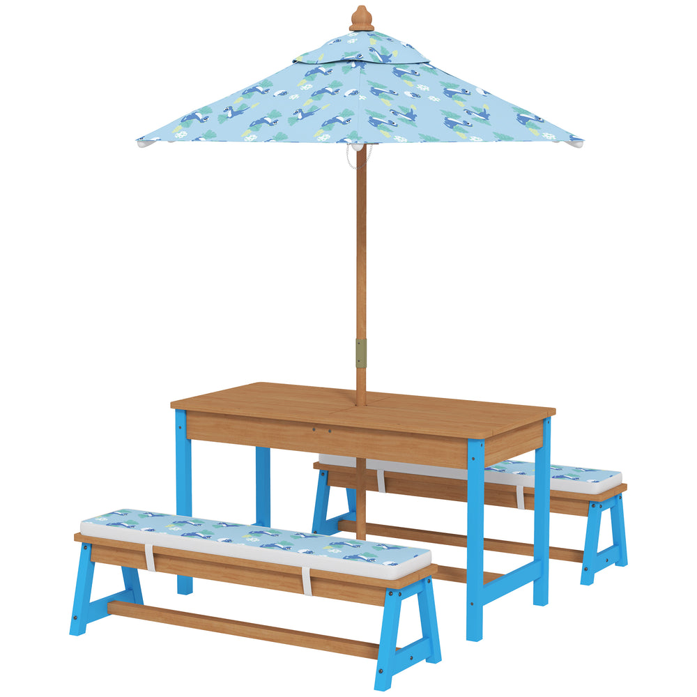 Ensemble table et banc de pique-nique pour enfants avec parasol amovible bleu – mobilier extérieur pour jardin ou patio