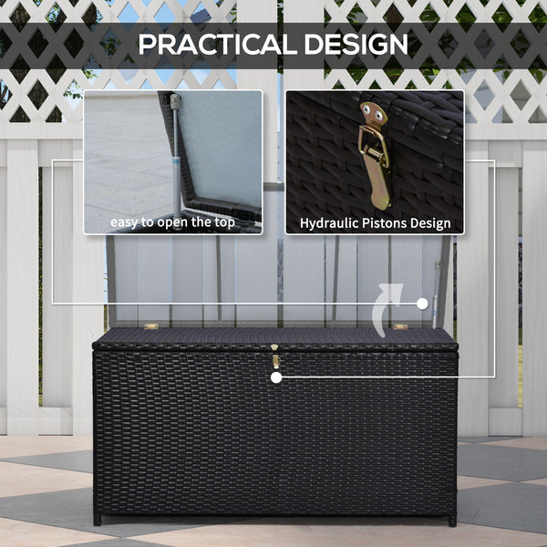 75 Gallon Outdoor Wicker Storage Box with Gas Lift, Dark Brown